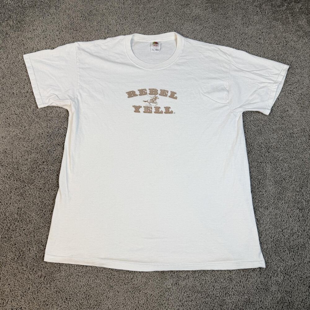 Vintage Rebel Yell Bourbon Shirt Mens XL White Whiskey Promo Short Sleeve Y2K